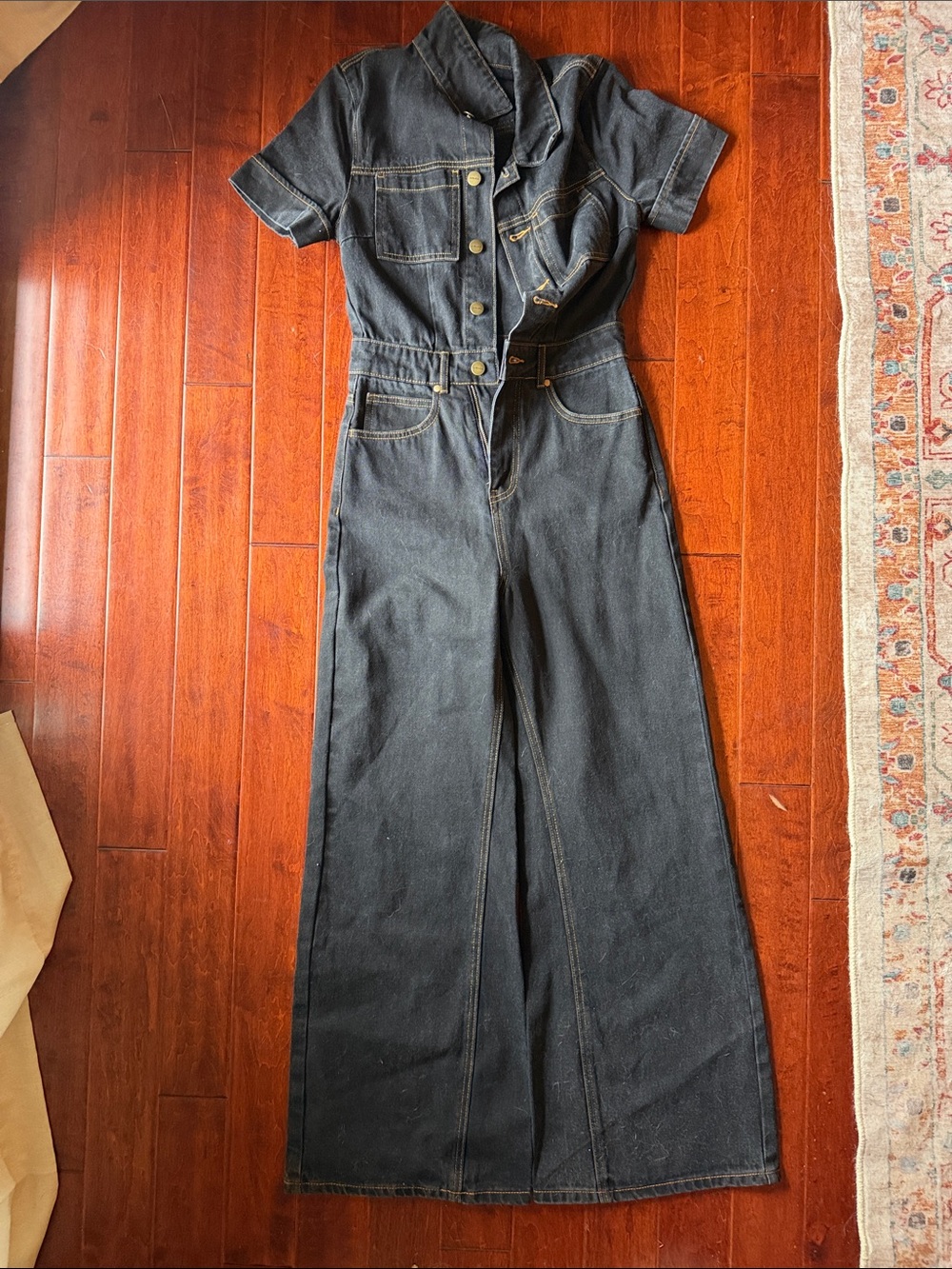 Afends Black Wide-Leg Denim Jumpsuit